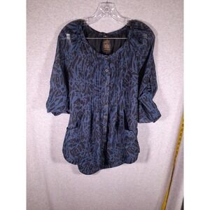 Abstract Print Blouse Womens Small Roll Tab Pockets Dark Feminine Whimsigoth